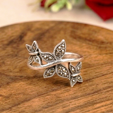 Marcasite Triple Butterfly Silver Ring